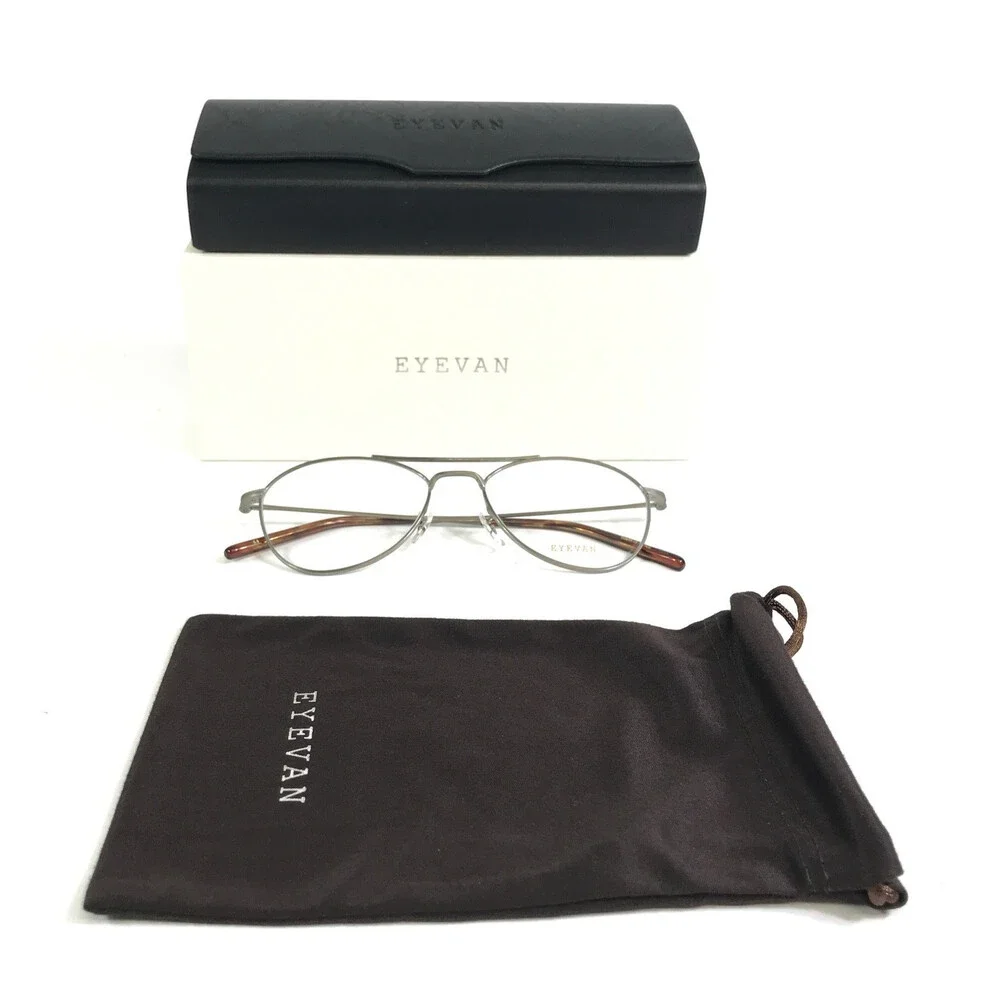 Eyevan Eyeglasses Frames Coguar P Silver Round Aviators Wire Rim 53-17-145